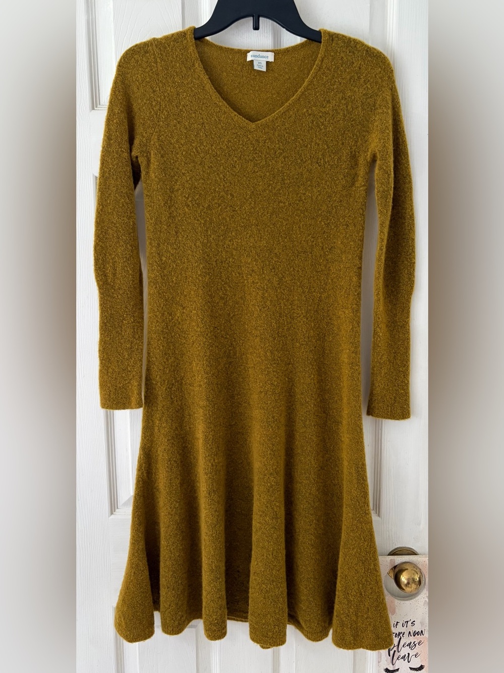 Sundance Long-Sleeve V-Neck Knit Dress in Mustard